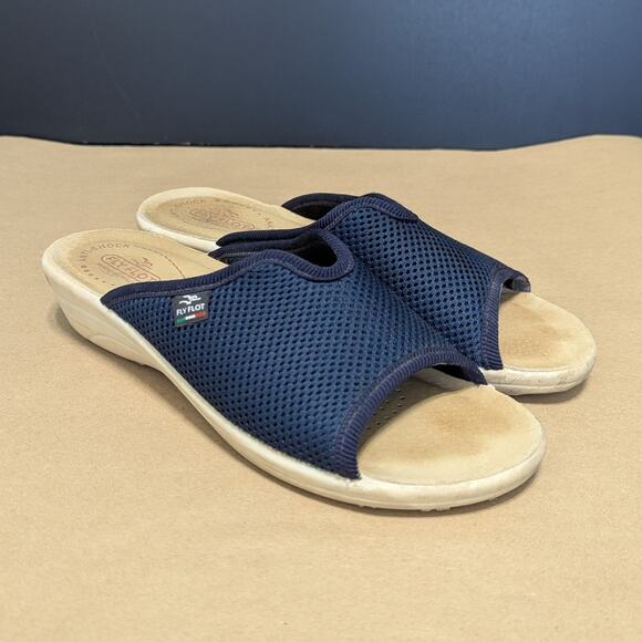 Fly Flot Navy Blue Mesh Comfort Sandals Slip On Mules Open Toe Cushioned SHoes - Picture 4 of 7